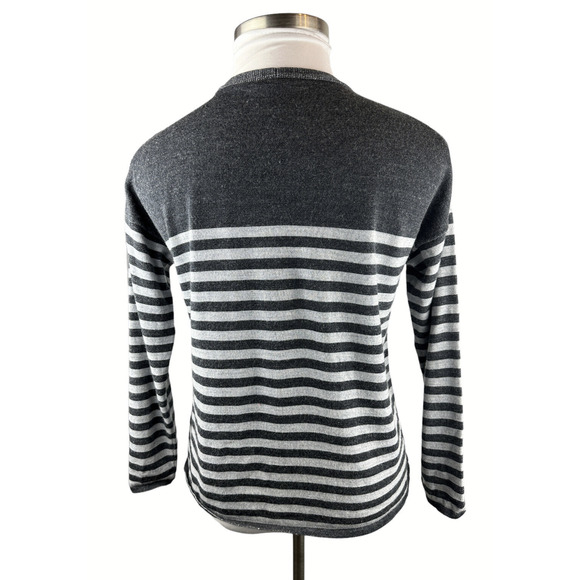 Eileen Fisher 100% Merino Wool V-Neck Sweater Striped Gray Women's Size Small - Picture 5 of 9